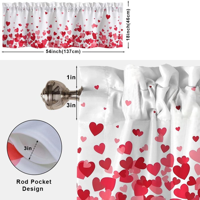 Finphoon Valentine Curtain Valance for Window, Love Heart Window Valances, Rod Pocket Washable Valentine's Day Valances Curtain for Valentines Living Room Bedroom Decorations, 54x18 Inch - Image 4