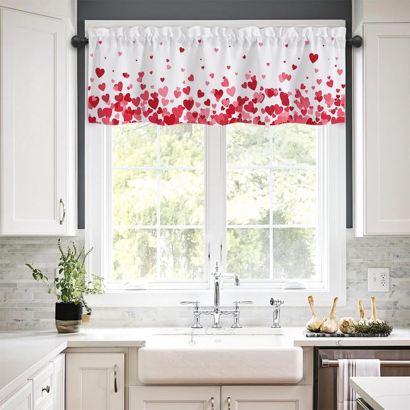 Finphoon Valentine Curtain Valance for Window, Love Heart Window Valances, Rod Pocket Washable Valentine's Day Valances Curtain for Valentines Living Room Bedroom Decorations, 54x18 Inch - Image 2
