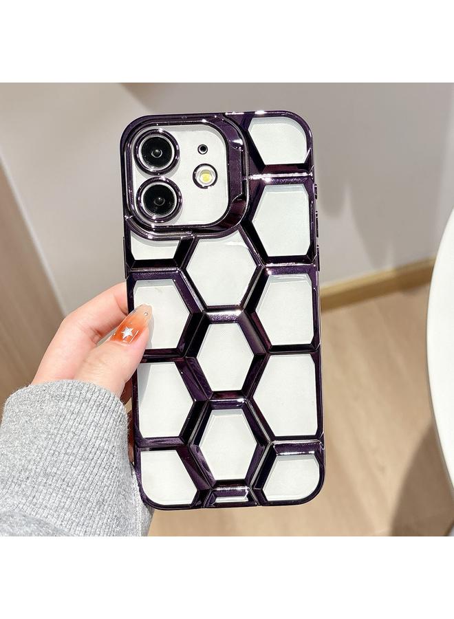 اس-توب جراب لهاتف iPhone 11 مطلي بالكهرباء ونقش بالليزر ثلاثي الأبعاد على شكل خلية نحل شفاف من مادة TPU - Image 1