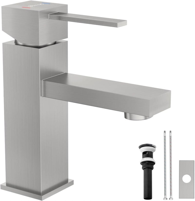 APPASO Bathroom Sink Faucet Brushed Nickel, Single Hole Sink Faucet Spot Resist with Optional Deck Plate for 1 to 3 Hole Installation, Single Handle Stainless with Pop Up Drain for Vanity Bathroom - Image 1