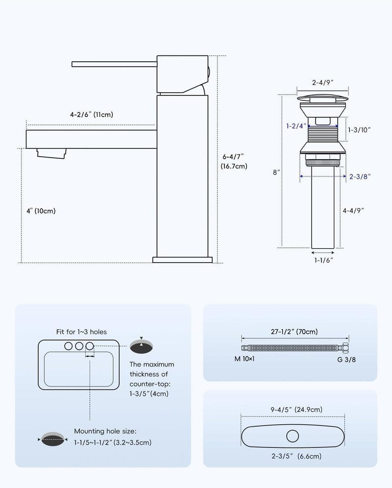 APPASO Bathroom Sink Faucet Brushed Nickel, Single Hole Sink Faucet Spot Resist with Optional Deck Plate for 1 to 3 Hole Installation, Single Handle Stainless with Pop Up Drain for Vanity Bathroom - Image 5