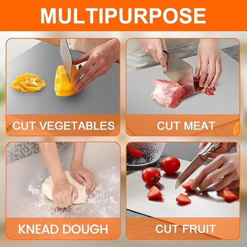 HOMEZE 304 Stainless Steel Chopping Board 41 × 31 cm - Rust Proof, Non‑Slip & Heavy Duty Counter Top Cutting Board with Lip, Smooth Round Edge - for Cutting Vegetables, Fruits, Meat & Kneading Dough - Image 5