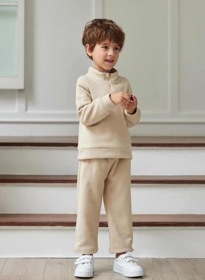 Arshiner أزياء الأولاد الصغار من أرشينر سترة فleece بأكمام طويلة وسروال مجموعة ملابس خريف شتاء 5-6 سنوات كاكي - Image 3