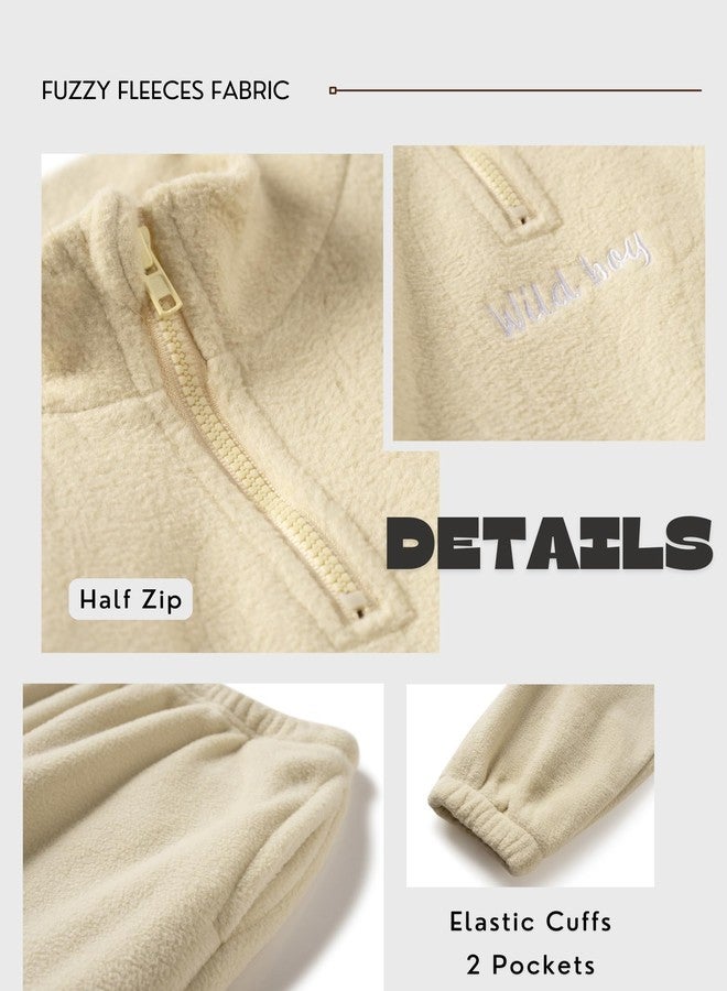 Arshiner أزياء الأولاد الصغار من أرشينر سترة فleece بأكمام طويلة وسروال مجموعة ملابس خريف شتاء 5-6 سنوات كاكي - Image 5