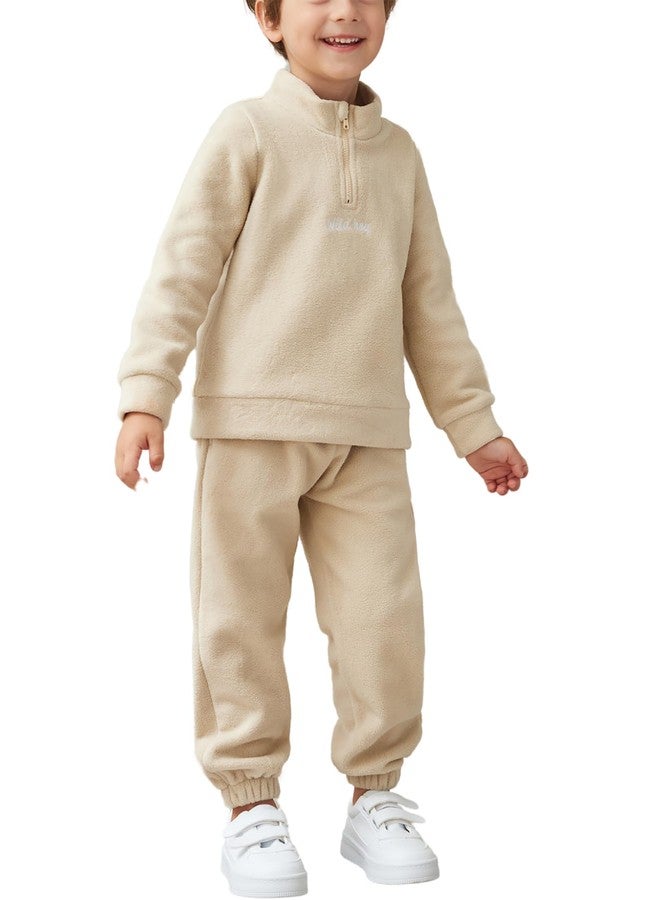 Arshiner أزياء الأولاد الصغار من أرشينر سترة فleece بأكمام طويلة وسروال مجموعة ملابس خريف شتاء 5-6 سنوات كاكي - Image 1