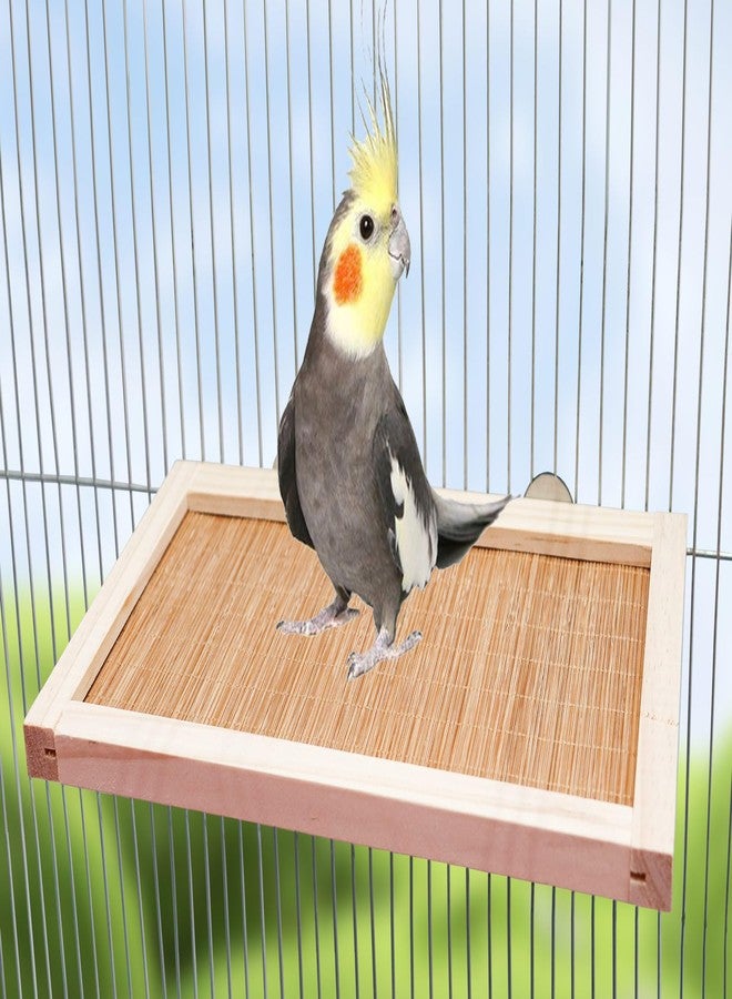 Neeenn 11.8×7.1 Inches Bird Perch Stand Platform, Natural Wooden and Bamboo Small Animals Cage Accessories, Suitable for Parrot Parakeet Cockatiel Rat Hamster Guinea Pig Conure Chinchillas - Image 2