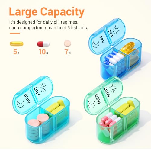 Windtrace Weekly Pill Organizer 2 Times a Day - AM PM Pill Organizer with 7 Daily Color-Coded Small Cases, Morning and Night Travel Pill Cases for Vitamins, Medicine, & Supplements - Image 3