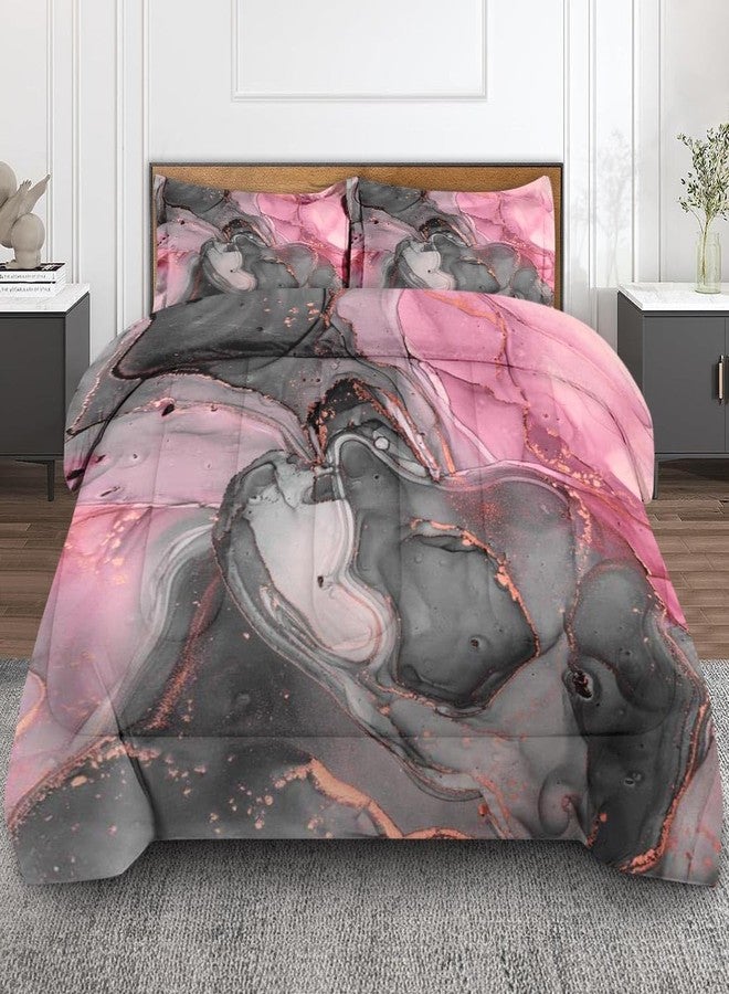 Nesphy Gray Pink Marble Comforter Set Queen Size, Natural Luxury Golden Abstract Soft Bedding Set with 2 Pillowcases for Adults Bedroom Bed Decor - Image 1