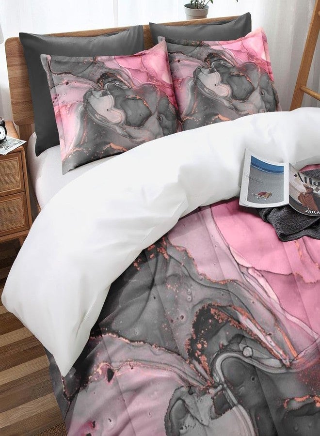 Nesphy Gray Pink Marble Comforter Set Queen Size, Natural Luxury Golden Abstract Soft Bedding Set with 2 Pillowcases for Adults Bedroom Bed Decor - Image 2