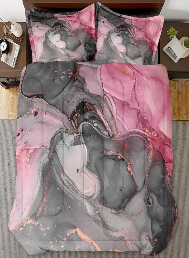 Nesphy Gray Pink Marble Comforter Set Queen Size, Natural Luxury Golden Abstract Soft Bedding Set with 2 Pillowcases for Adults Bedroom Bed Decor - Image 5