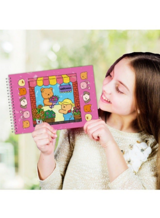 Cute Bear Coloring Book Stickers Set Laser Flash Film Coil Children's Coloring Book - Image 1