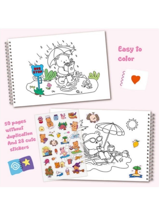 Cute Bear Coloring Book Stickers Set Laser Flash Film Coil Children's Coloring Book - Image 2