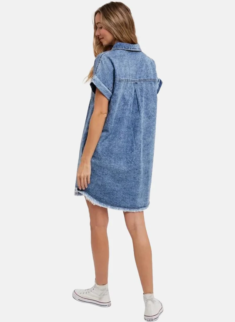 YUNIQEE Blue A-Line Collared Cap Sleeve Dresses