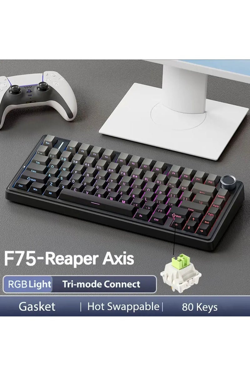 AULA F75 Original OEM RGB Customized Hot-Swap PBT 75% 80 Keys Bluetooth 5.0/2.4G Wireless/Wired Game Mechanical Keyboard Gasket(Black Gradient)  - Image 1