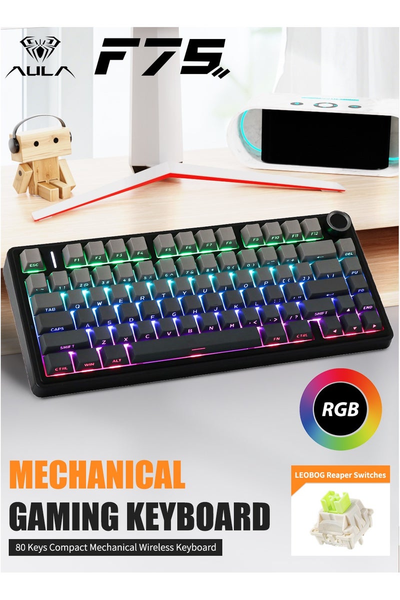 AULA F75 Wireless Mechanical Keyboard Switches 75% Hot Swappable Gaming Keyboard RGB Backlit Gaming Keyboard Reaper Switch Bluetooth/Wireless/2.4G/USB-C Keyboard with Five-Layer Padding&Knob High-performance keyboard for Gamers - Image 1