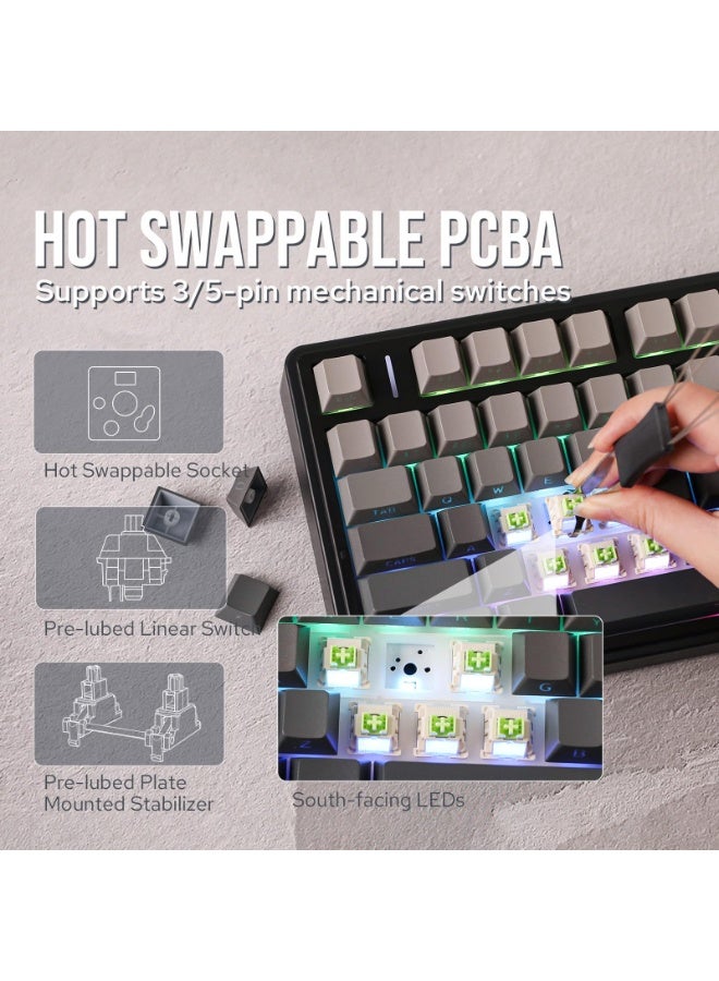 AULA 【Official Store】F75  Mechanical Keyboard 75%Tri-Mode Wireless Keyboard RGB Backlit Gaming Keyboard Gasket Hot Swappable Custom Keyboard Printed PBT Keycaps Bluetooth/2.4GHz/USB-C with Dedicated Knob & Five-Layer Sound-Dampening Padding Reaper Switches Keyboard for PC/Gamers/Enthusiasts(Gradient Black) - Image 3