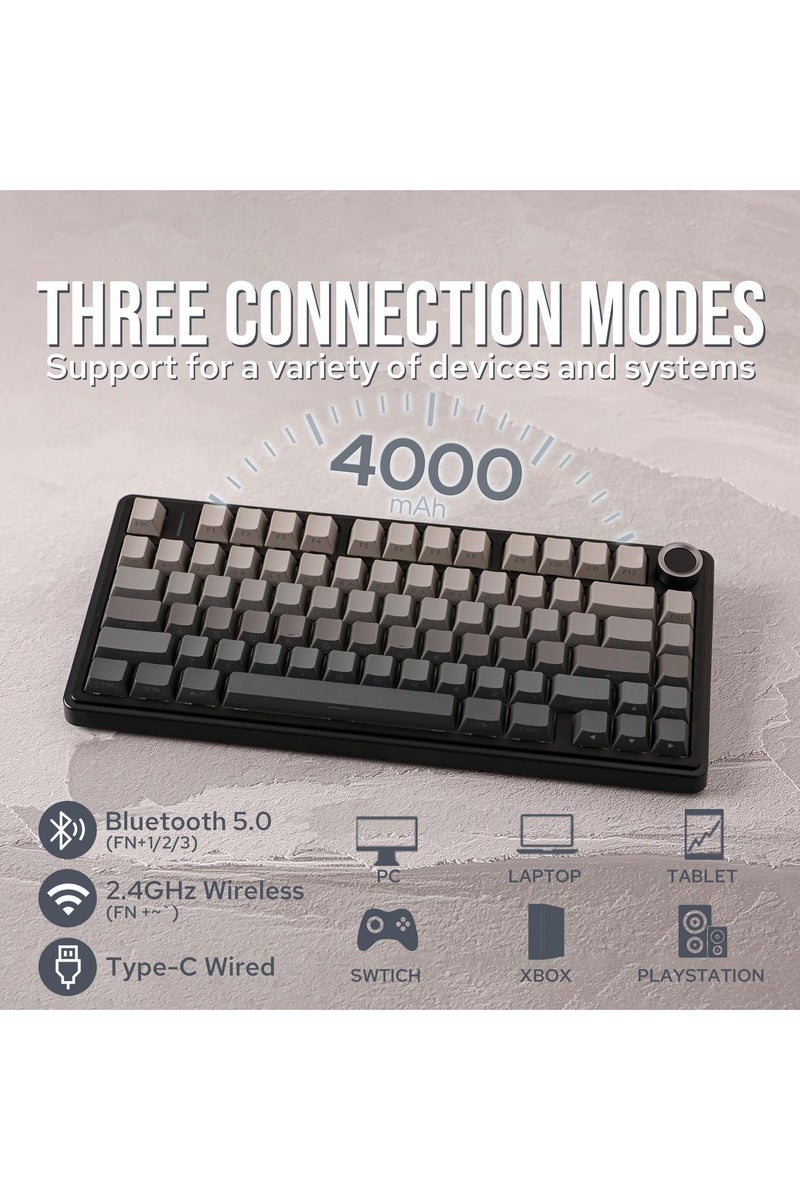 AULA 【Official Store】F75  Mechanical Keyboard 75%Tri-Mode Wireless Keyboard RGB Backlit Gaming Keyboard Gasket Hot Swappable Custom Keyboard Printed PBT Keycaps Bluetooth/2.4GHz/USB-C with Dedicated Knob & Five-Layer Sound-Dampening Padding Reaper Switches Keyboard for PC/Gamers/Enthusiasts(Gradient Black) - Image 4