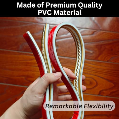 Maxiroc Peel and Stick Molding Trim Self Adhesive Flexible Wall Trim Crown Molding 3D Strip for Tile Wood Wall Panels Picture Mirror Frame Border Edge Corner Ceiling Wallpaper Decor (White Gold, 120in) - Image 3