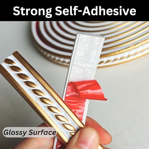 Maxiroc Peel and Stick Molding Trim Self Adhesive Flexible Wall Trim Crown Molding 3D Strip for Tile Wood Wall Panels Picture Mirror Frame Border Edge Corner Ceiling Wallpaper Decor (White Gold, 120in) - Image 4