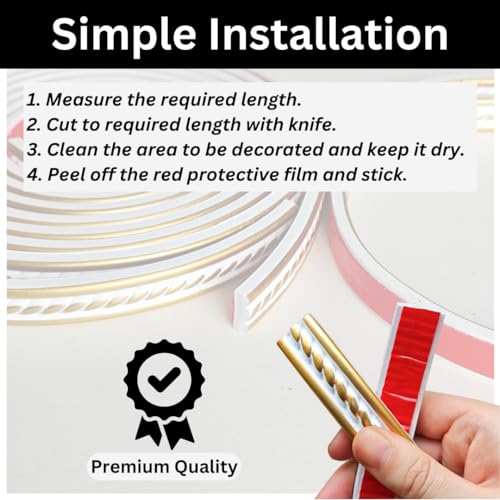Maxiroc Peel and Stick Molding Trim Self Adhesive Flexible Wall Trim Crown Molding 3D Strip for Tile Wood Wall Panels Picture Mirror Frame Border Edge Corner Ceiling Wallpaper Decor (White Gold, 120in) - Image 5