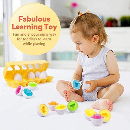 Coogam Matching Eggs 12 pcs Set Color & Shape Recoginition Sorter Puzzle for Toddlers Easter Travel Game Early Learning Educational Fine Motor Skill Montessori Gift for Year Old Kids - Image 3