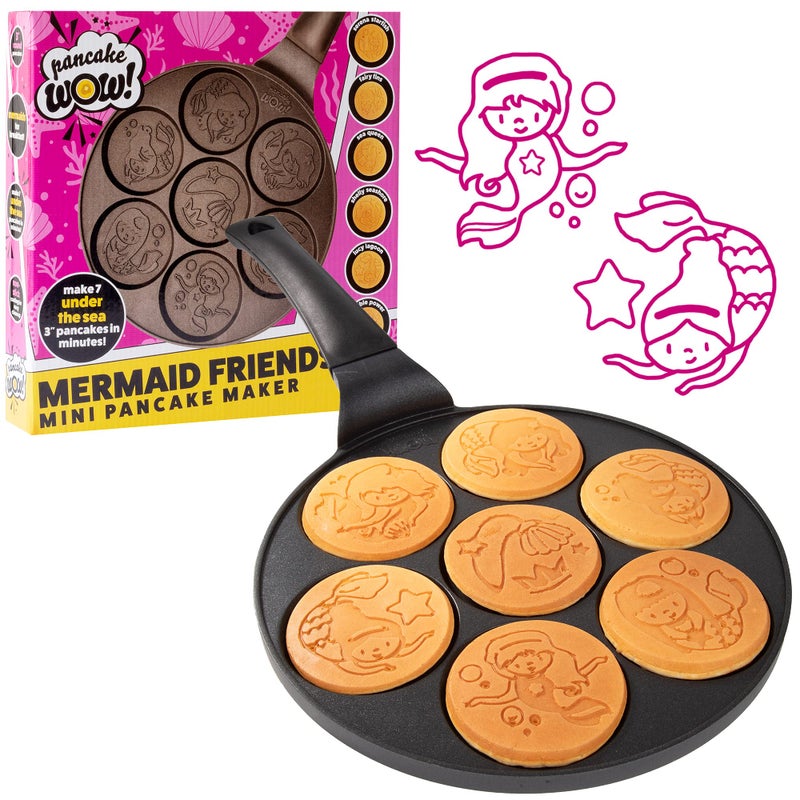 CucinaPro Mermaid Mini Pancake Pan  Make 7 Different Flapjack Mermaids Nonstick Pan Cake Maker Griddle w Long Handle for Under the Sea Fun  Easy Cleanup Unique Gift for Girls Great for Breakfast or Brunch 
