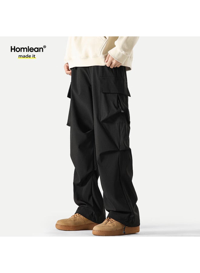 Homlean American-style Functional Paratrooper Cargo Pants For Men, Autumn And Winter Loose-fit Niche Wide-leg Casual Hiking Trousers, S6603 Black 3XL - Image 2