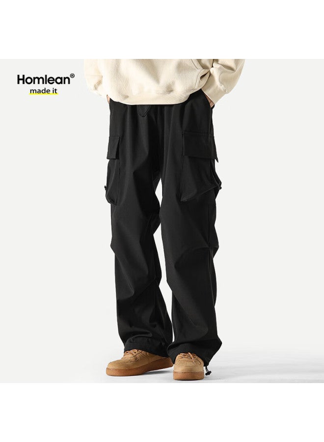 Homlean American-style Functional Paratrooper Cargo Pants For Men, Autumn And Winter Loose-fit Niche Wide-leg Casual Hiking Trousers, S6603 Black 3XL - Image 4