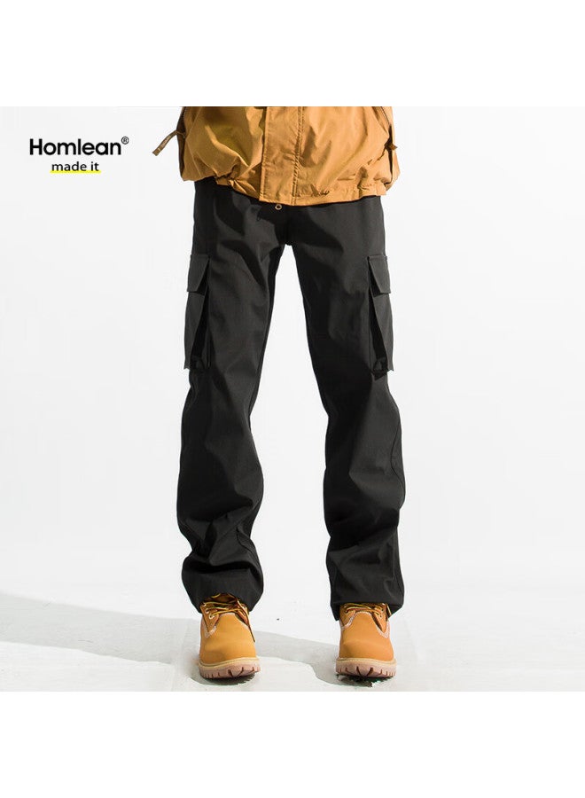 Homlean American-style Functional Paratrooper Cargo Pants For Men, Autumn And Winter Loose-fit Niche Wide-leg Casual Hiking Trousers, S6603 Black 3XL - Image 1