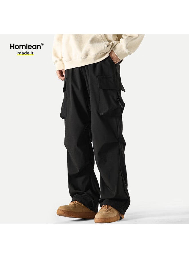 Homlean American-style Functional Paratrooper Cargo Pants For Men, Autumn And Winter Loose-fit Niche Wide-leg Casual Hiking Trousers, S6603 Black 3XL - Image 5