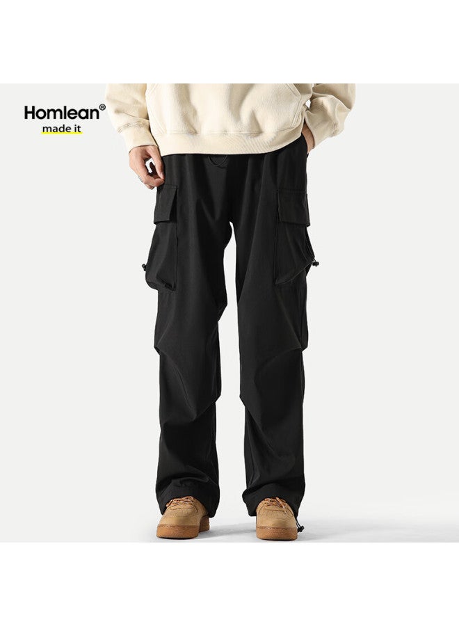 Homlean American-style Functional Paratrooper Cargo Pants For Men, Autumn And Winter Loose-fit Niche Wide-leg Casual Hiking Trousers, S6603 Black 3XL - Image 3