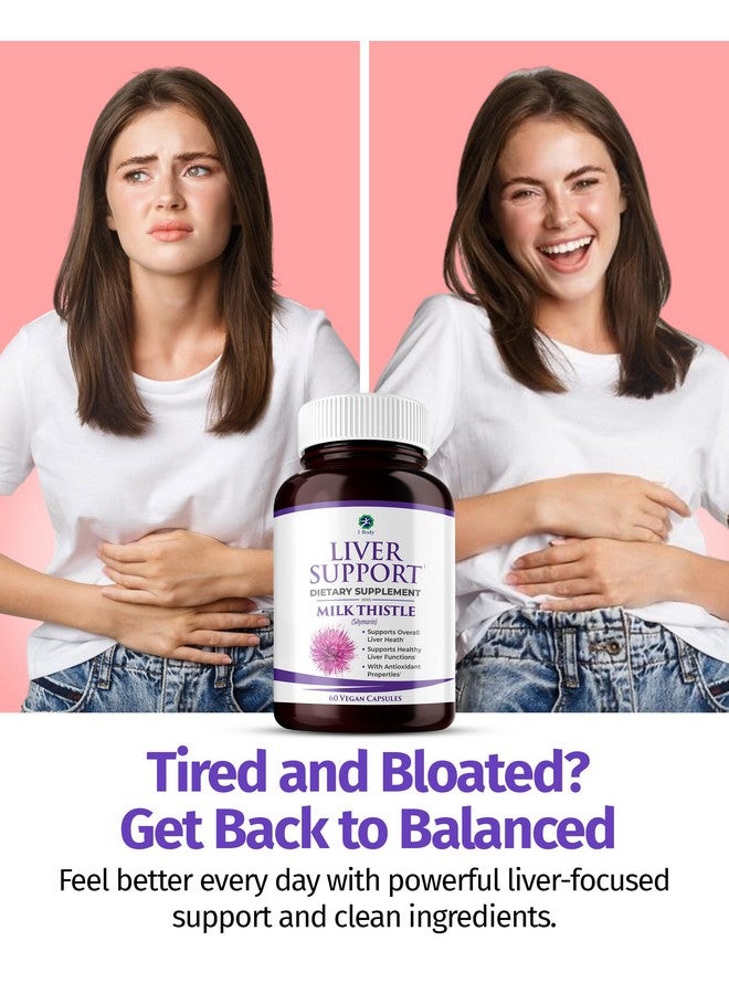 1 Body Liver Support Supplement with Milk Thistle, Turmeric, Dandelion, Artichoke, B12, 60 Vegan Silymarin Capsules - Image 2
