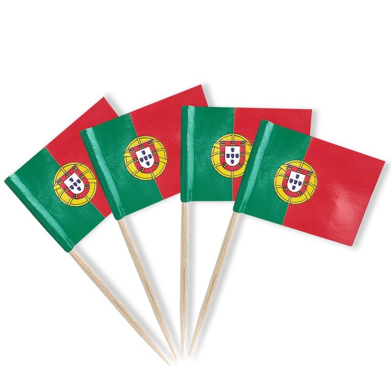 mflagperft Portugal Portuguese Small Toothpick Flag Decor - Mini Cupcake Toppers Cocktail Food Decorations (100 pcs) - Image 1