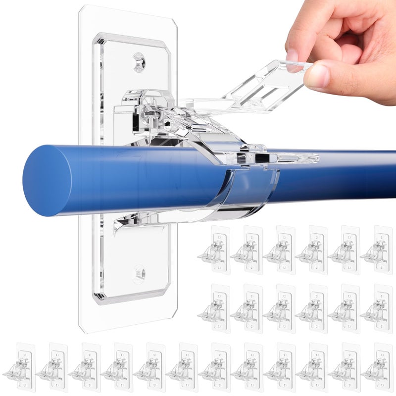 24Pack No Drill Needed Curtain Rod Holders Brackets Self Adhesive Rod Holder Hooks Multipurpose Nail Free Stick on Curtain Rod Hooks Curtain Hangers for Dorm Bathroom Bedroom Livingroom Decor
