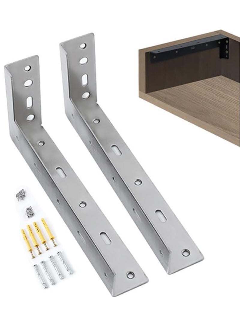 Rubik Shelf Brackets 9 inch - 2pcs Wall Mounted Heavy Duty Corner Brace Joint Right Angle L Shaped Bracket for DIY Table Bench Countertop - Silver  - Image 1