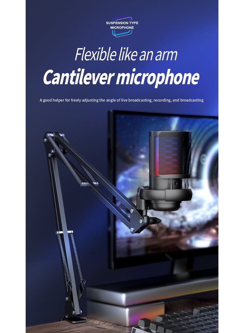 XVersion RGB Gaming Microphone, Condenser Microphone with Extendable Arm for PC and PS5 with Volume Controlling, Pop Filter, Condenser Mic with Quick Mute, Podcast Microphone for Streaming Twitch/Discord, YouTube - Black - Image 2