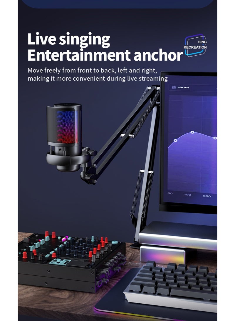 XVersion RGB Gaming Microphone, Condenser Microphone with Extendable Arm for PC and PS5 with Volume Controlling, Pop Filter, Condenser Mic with Quick Mute, Podcast Microphone for Streaming Twitch/Discord, YouTube - Black - Image 4