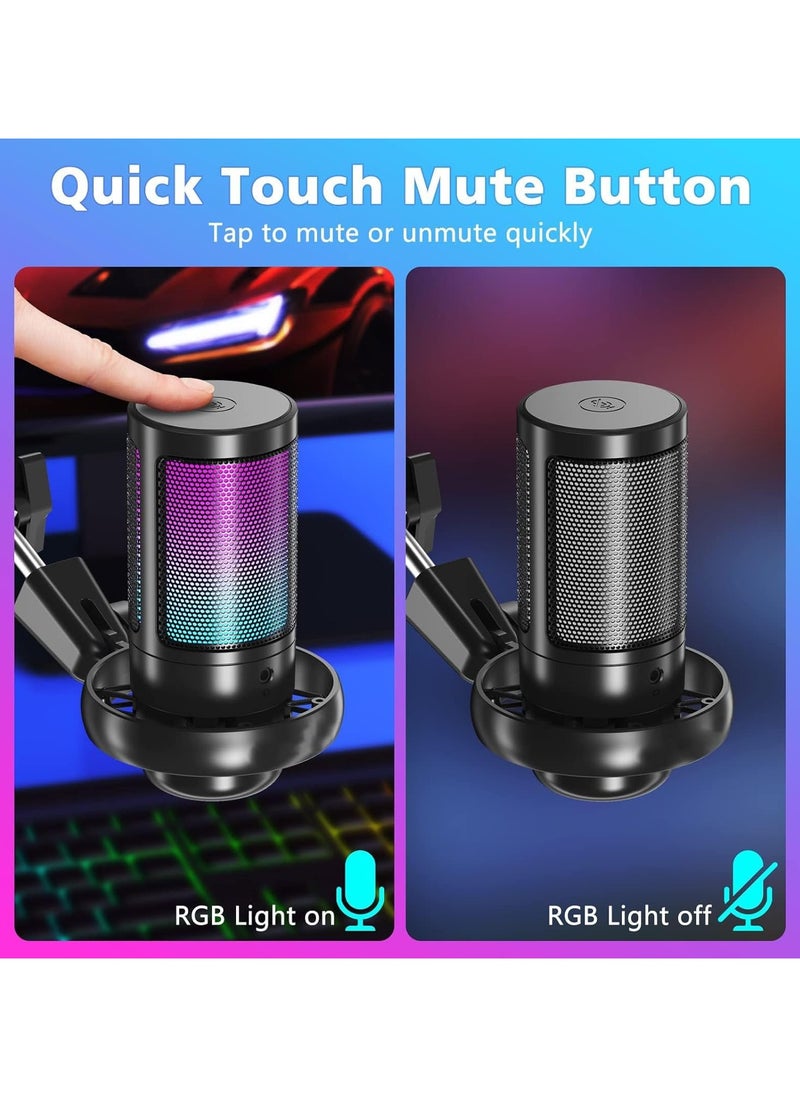 X الإصدار ميكروفون ألعاب RGB مع ذراع قابلة للتمديد للكمبيوتر و PS5 مع التحكم في مستوى الصوت، فلتر بوب، ميكروفون مكثف مع كتم سريع، ميكروفون بودكاست للبث على تويتش/ديسكورد، يوتيوب - أسود  - Image 5