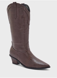 ELLA Tapered Heel Pointy Croc Knee Length Boot  - Image 2
