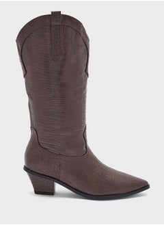 ELLA Tapered Heel Pointy Croc Knee Length Boot  - Image 1