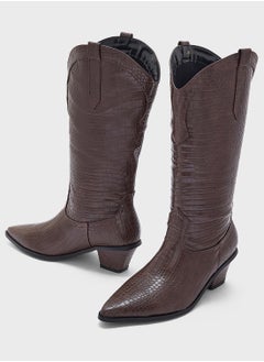 ELLA Tapered Heel Pointy Croc Knee Length Boot  - Image 4