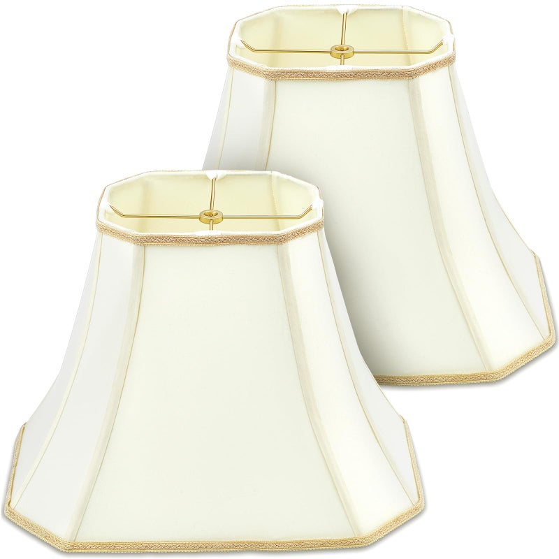 Glooglitter Set of 2 Bell Lamp Shade 6.25" x 8" Top 11" x 16" Bottom 12" High (Spider) Rectangle Cut Square Replacement Vintage Silk Lampshade for Table Floor Living Room Bedroom (Eggshell) - Image 1