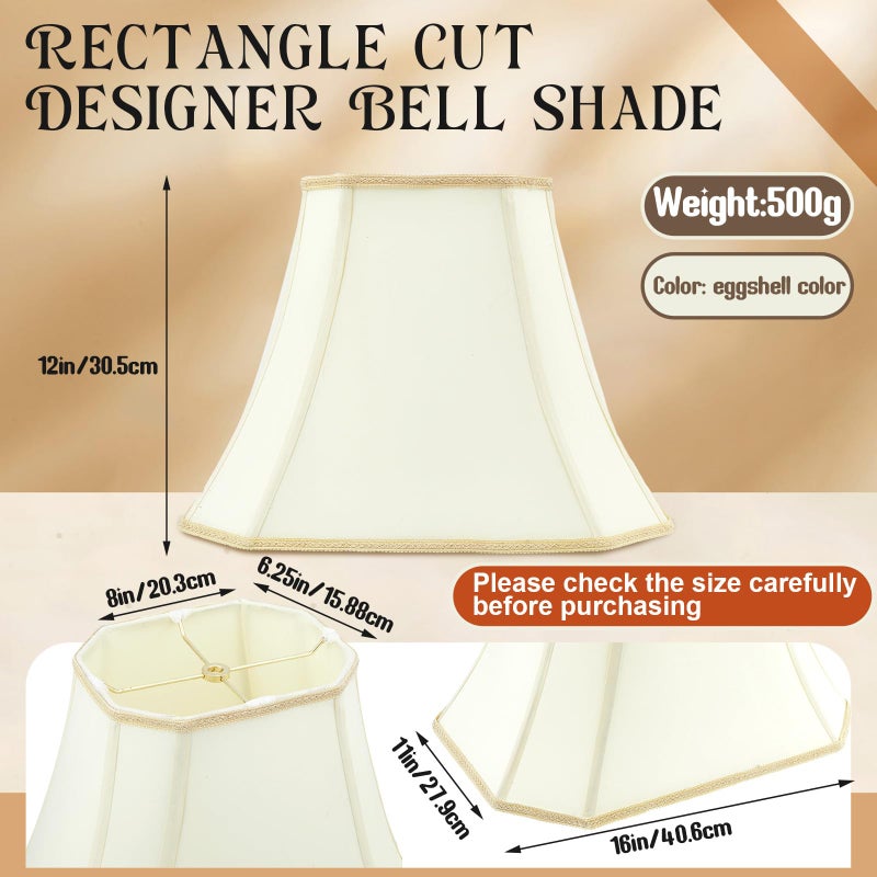 Glooglitter Set of 2 Bell Lamp Shade 6.25" x 8" Top 11" x 16" Bottom 12" High (Spider) Rectangle Cut Square Replacement Vintage Silk Lampshade for Table Floor Living Room Bedroom (Eggshell) - Image 2