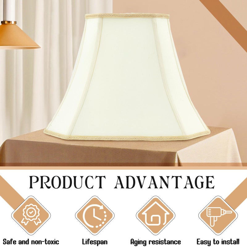 Glooglitter Set of 2 Bell Lamp Shade 6.25" x 8" Top 11" x 16" Bottom 12" High (Spider) Rectangle Cut Square Replacement Vintage Silk Lampshade for Table Floor Living Room Bedroom (Eggshell) - Image 3