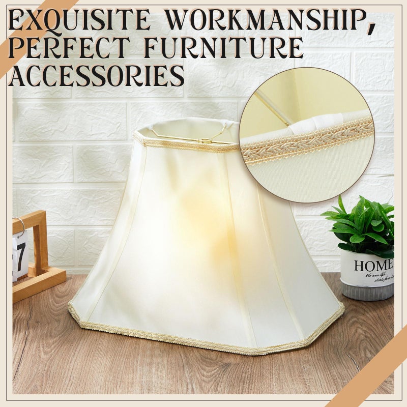 Glooglitter Set of 2 Bell Lamp Shade 6.25" x 8" Top 11" x 16" Bottom 12" High (Spider) Rectangle Cut Square Replacement Vintage Silk Lampshade for Table Floor Living Room Bedroom (Eggshell) - Image 4