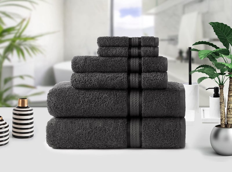 COTTON CRAFT Ultra Soft 6 Piece Towel Set - 2 Large Bath Towels, 2 Hand Towels, 2 Washcloths - Absorbent 580 GSM Quick Dry Everyday Luxury Hotel Bathroom Spa Gym Shower Pool - 100% Cotton - Charcoal - Image 3