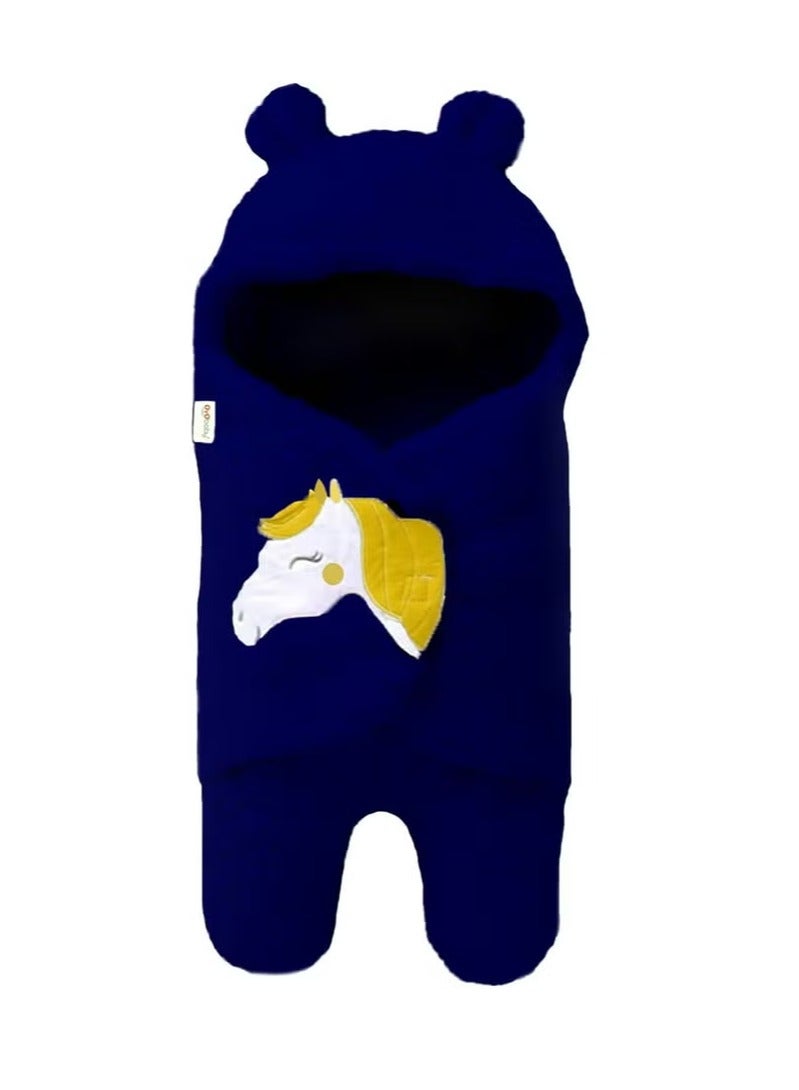 OYO BABY Fleece Lightweight Baby Blankets for New Born Hooded Super Soft Wearable Unicorn Wrapper | Baby Sleeping Bag for Babies(Dark Blue) - Image 1