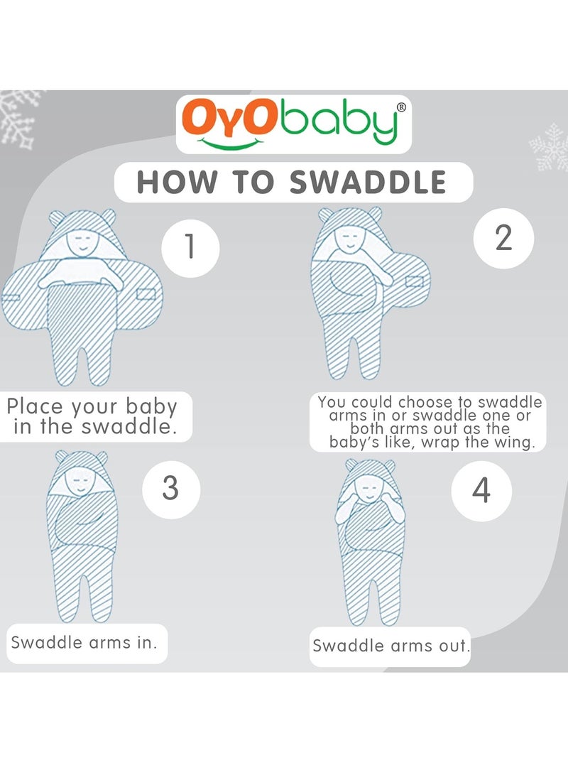 OYO BABY Fleece Lightweight Baby Blankets for New Born Hooded Super Soft Wearable Unicorn Wrapper | Baby Sleeping Bag for Babies(Dark Blue) - Image 2