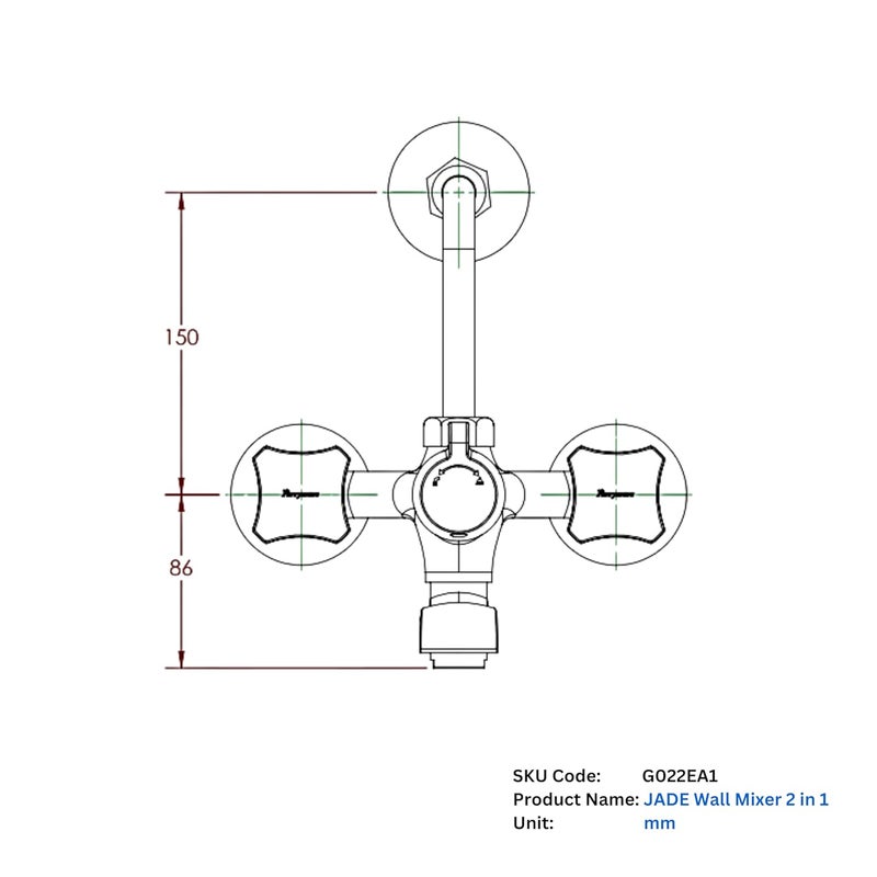 Parryware Jade Wall Mixer 2 in 1 | Hot and Cold Shower Mixer | Brass with Chrome Finish | G022EA1 - Image 2
