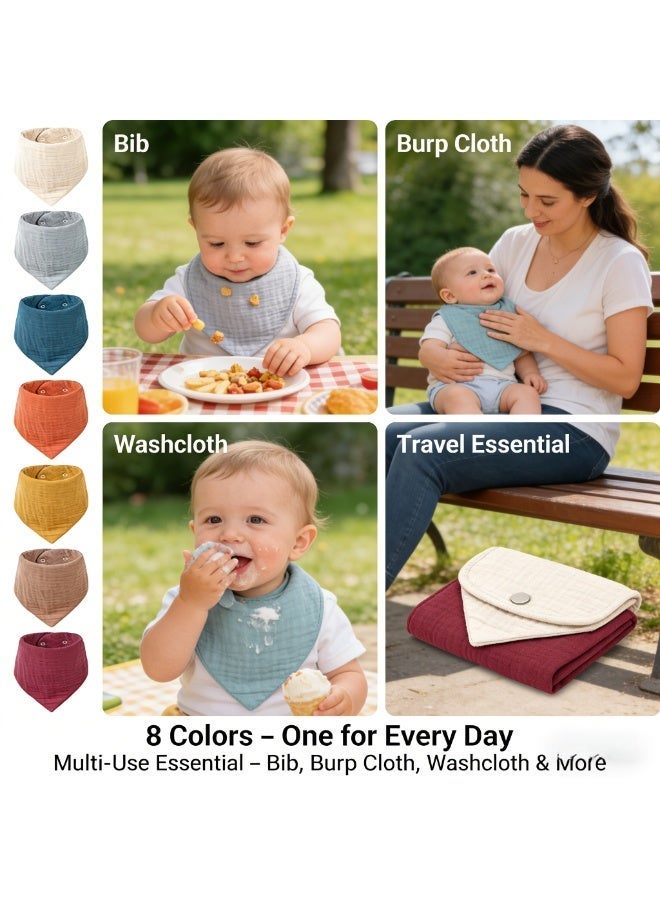 CESETH Cotton Baby Bib Cover, 8-Piece Set, Universal For Both Boys And Girls, Plain Color, Spill-Proof Bib With Adjustable Fasteners, Absorbent And Breathable Bib, Suitable For Newborns, Toddlers, Boys And Girls, Suitable For Use During Feeding And Teething. - Image 4